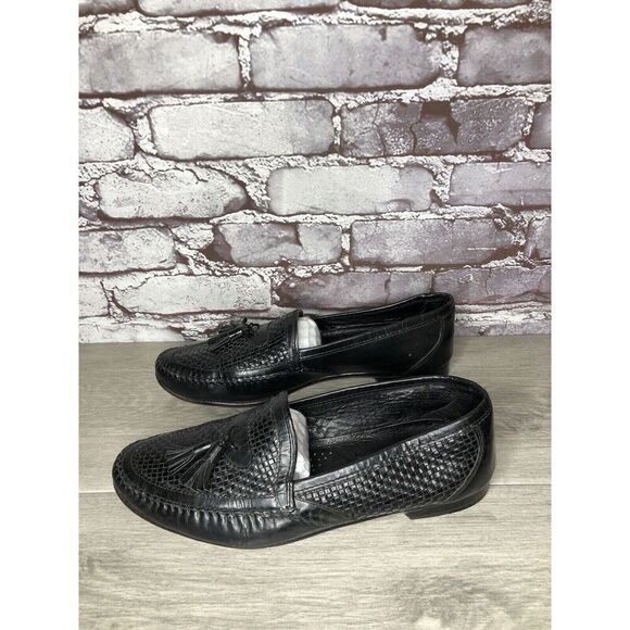 Santorini Black Leather BasketWeaves Woven Tassel Loafers Men’s Sz 9.5M US/43EU - Picture 16 of 16